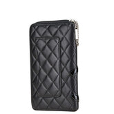 シャネル カンボンライン ココマーク 長財布 ラウンドファスナー ブラック ラムスキン エナメル レディース CHANEL 【中古】